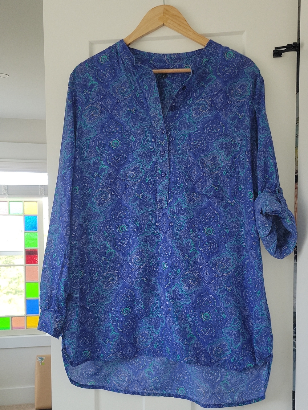 GAP Blue Paisley Roll-Tab Tunic